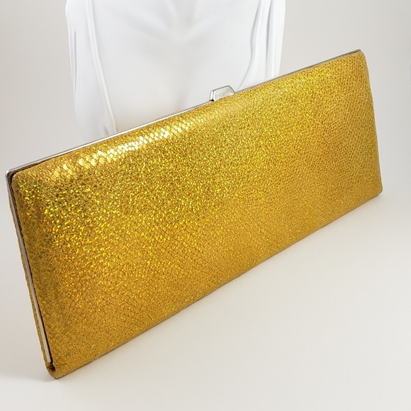 Lodis Handbags - Lodis Clutch Gold Metallic Snakeskin Leather
